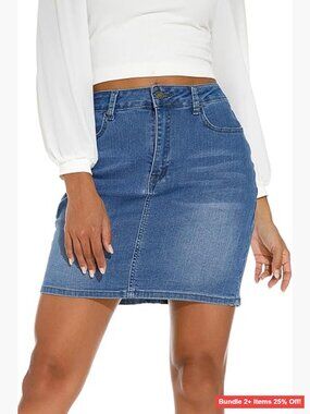 Stretchy Denim Pencil Skirt High Waisted Mini with Pockets Size Medium